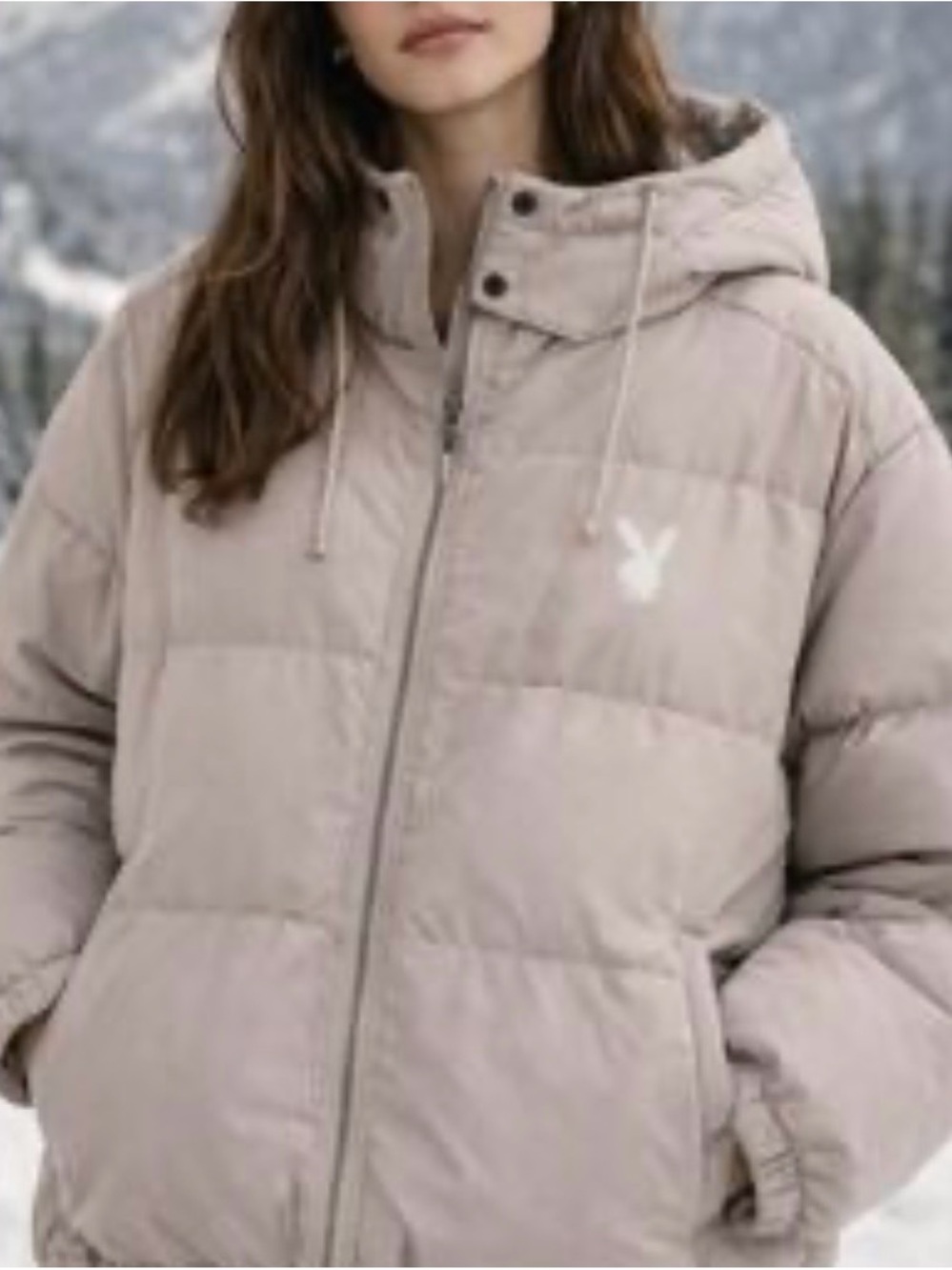 PLAYBOY by Pac Sun Hooded Puffer Jacket in Light Taupe/Mauve Sz M/L LIKE NEW
